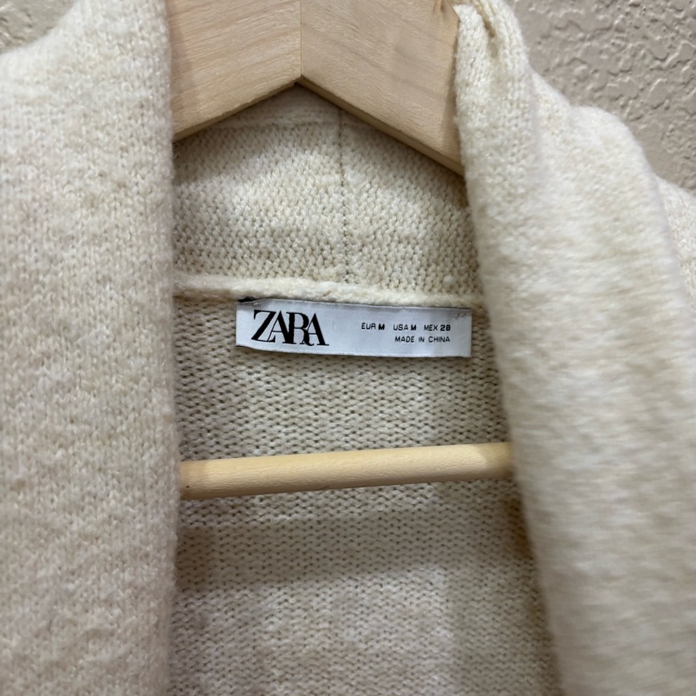 Zara Long Knit Cardigan / Duster in Cream Size Medium Wool Blend - Picture 4 of 6